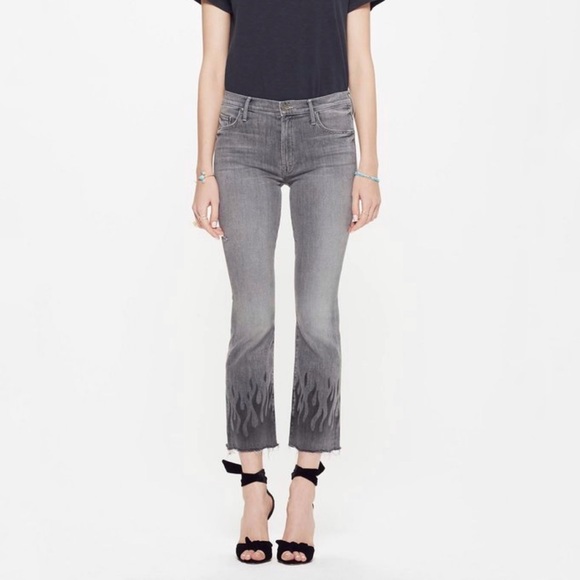 Mother gray black fan the flames insider ankle frey high waisted flare crop jean - Picture 3 of 16